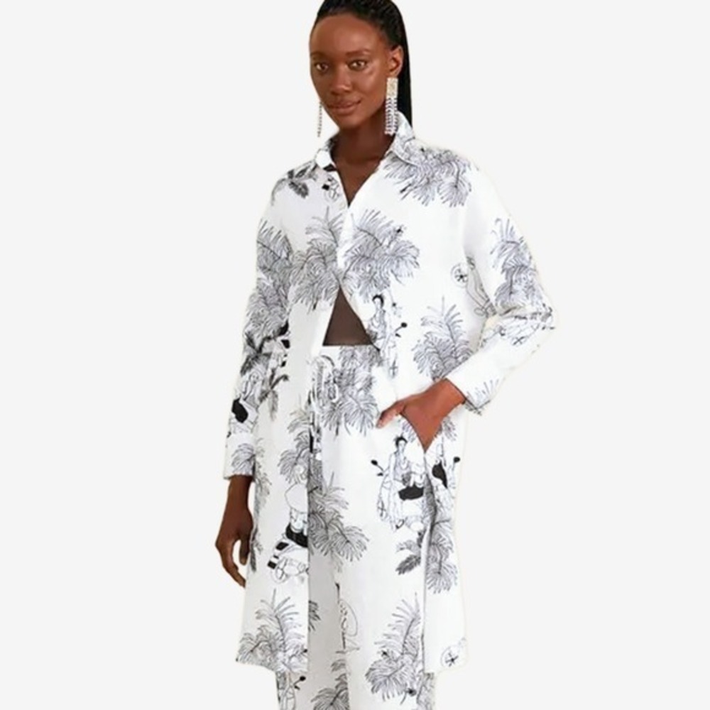 Farm Rio x Mayara Ferrao Moto Love Shirt Size M Off-White Linen Longline Resort - Picture 3 of 12